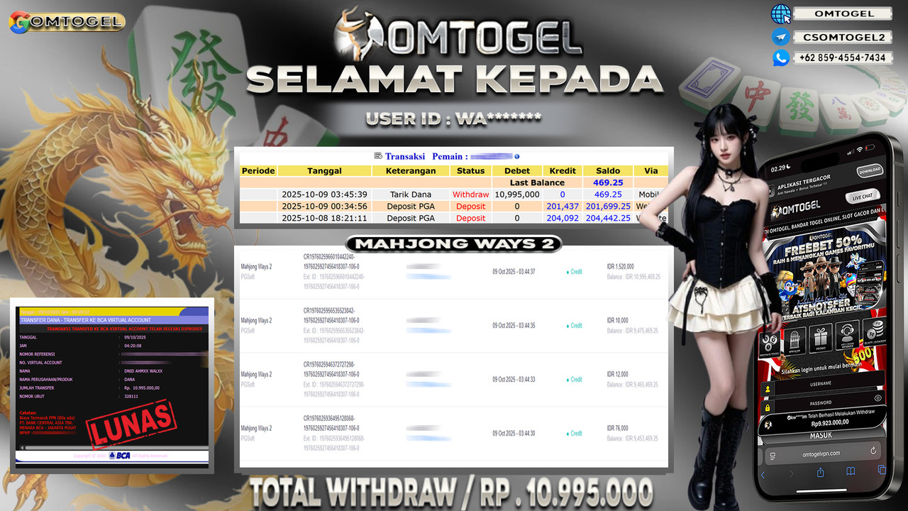 OMTOGEL JACKPOT PGSOFT MAHJONG WAYS 2 10 JUTA DI BAYAR LUNAS ,-
