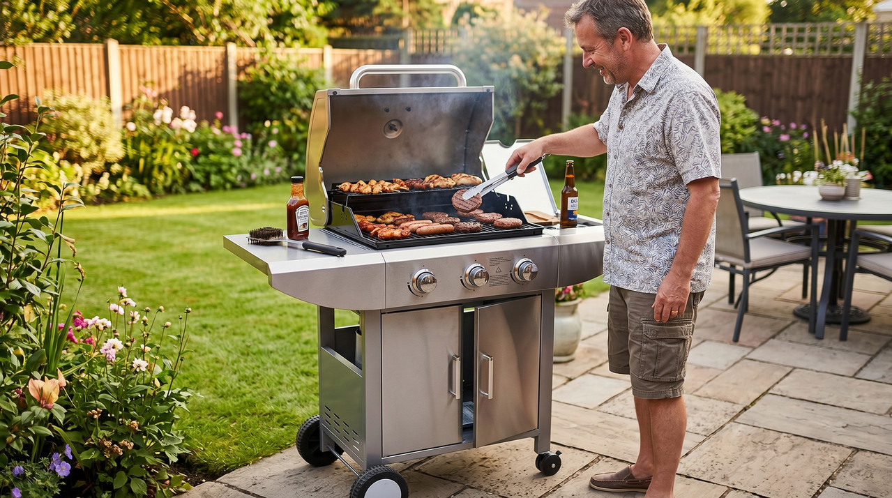 Barbacoa Westinghouse de acero inoxidable con quemador lateral y gabinete