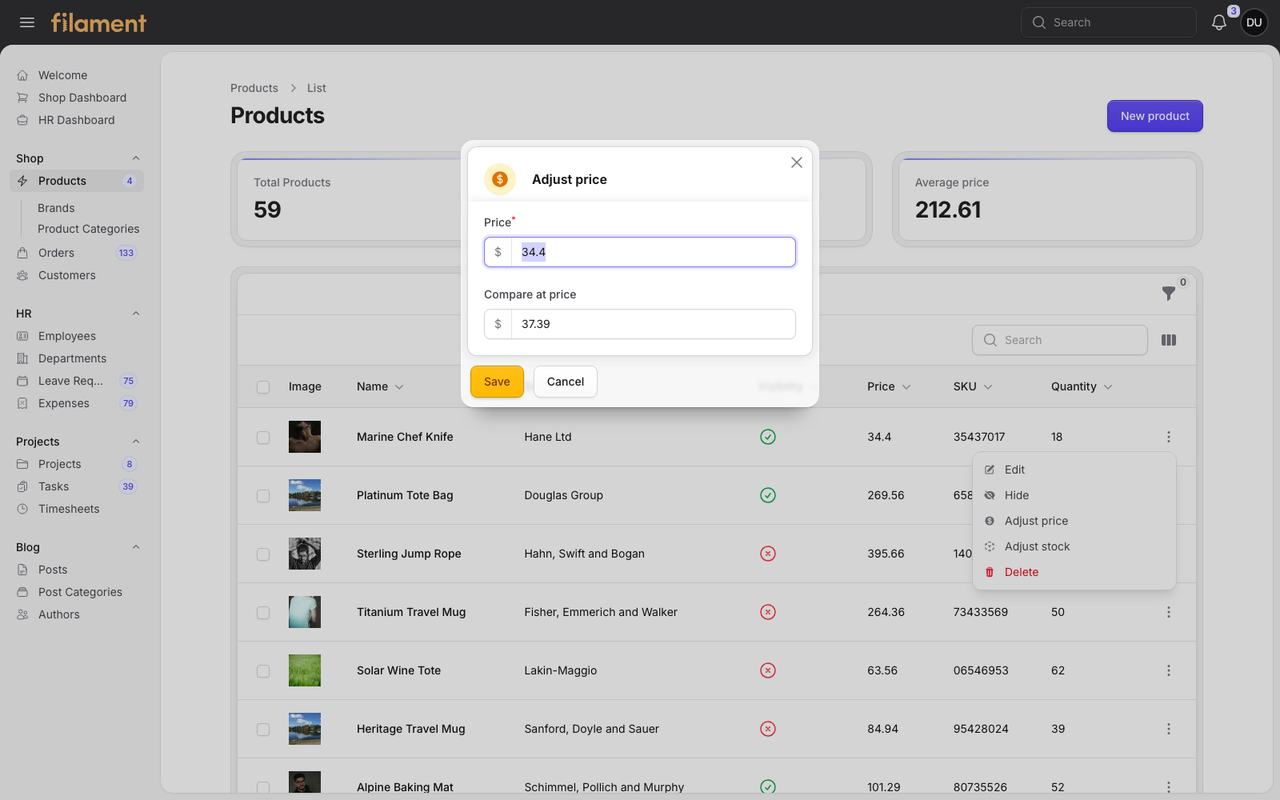 Stature Theme Shop product price modal in light mode