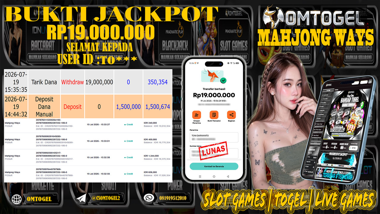 OMTOGEL JACKPOT PG SOFT MAHJONG WAYS  Rp,19,000,000,- DIBAYAR LUNAS