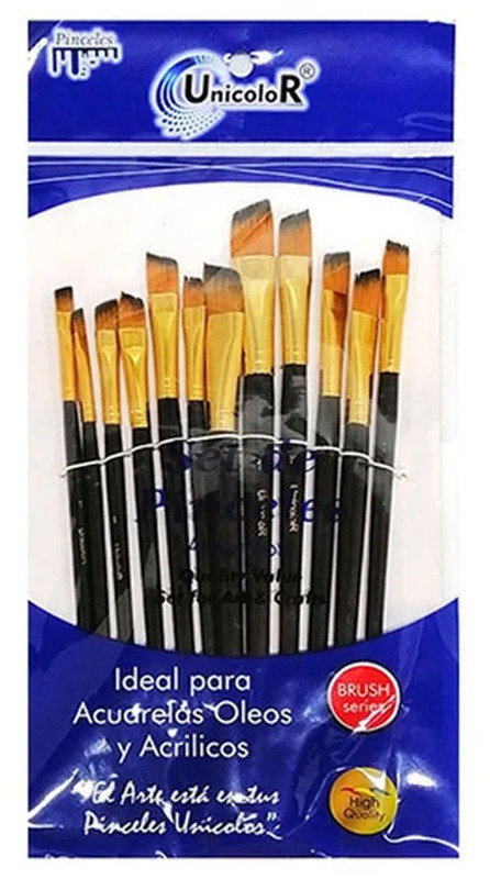 Set Pincel sintetico punta quemada para artes y manualidades 12pz