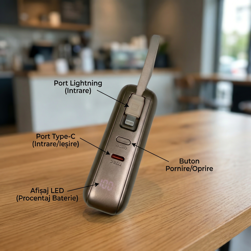 Baterie Externa UltraPortabila Daden 10.000mAh, Power Bank Portabil, Cabluri Integrate, Incarcare Rapida 22.5W, Display LED, Compatibil Apple, Samsung, Universal, Type-C, Lightning, USB-A, Gri schimba fundalul si pune discret sa indi no Gdvqa KRBGy V78z EEKDvg 7r KYOF2WTYWl QP3v Bv BEeg 2k