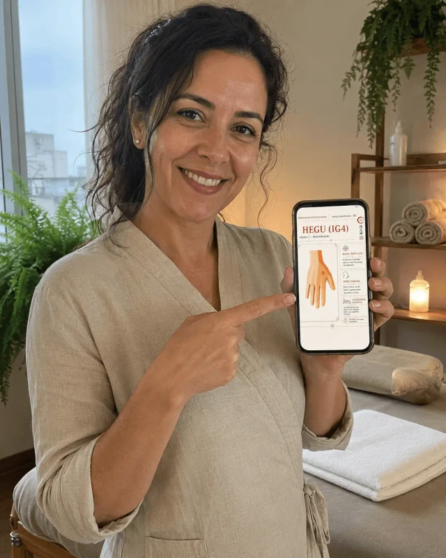 Fernanda Lopes com o material no atendimento