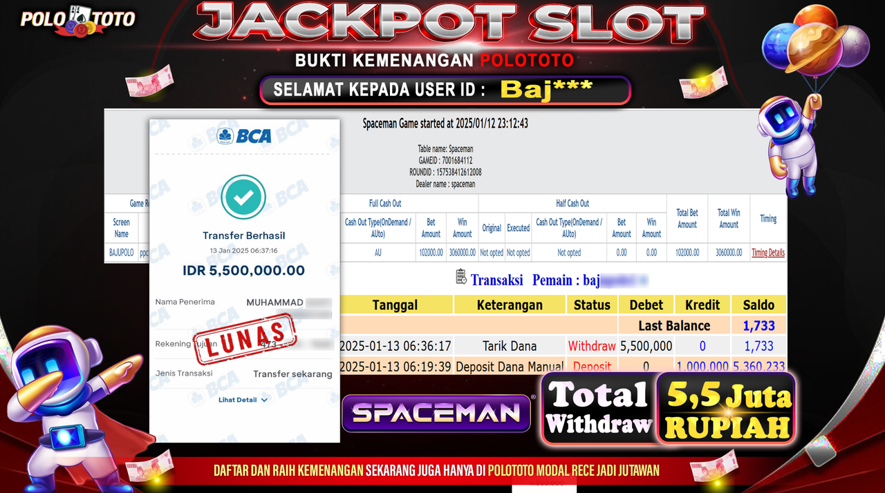 POLOTOTO JACKPOT SLOT SPACEMAN Rp.5,500.000,-