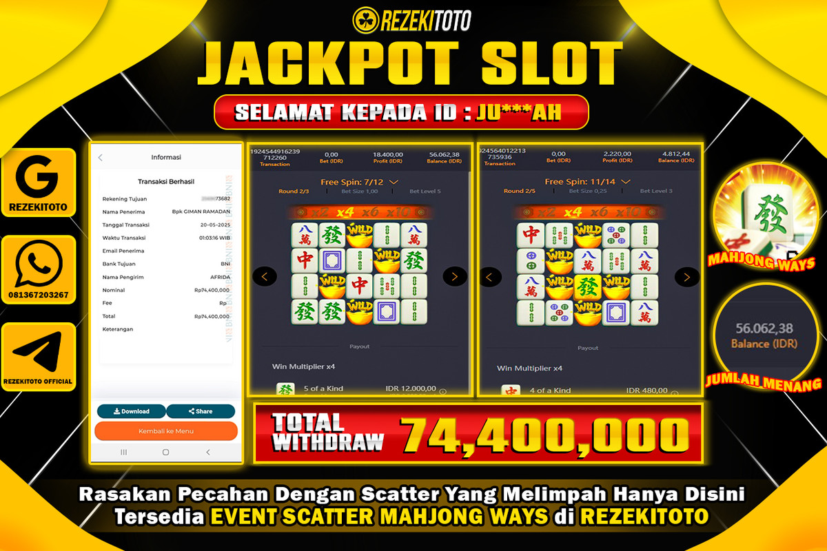 BUKTI KEMENANGAN 20 MEI 2025 MAHJONG WAYS WD  74 JUTA 