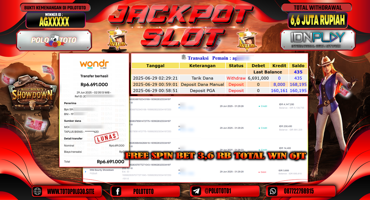 POLOTOTO JACKPOT SLOT WILD BOUNTY SHOWDOWN Rp.6.691.000,-