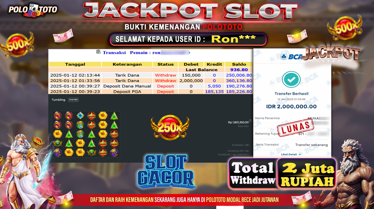 POLOTOTO JACKPOT SLOT GATES OF OLYMPUS Rp.2,000.000,-