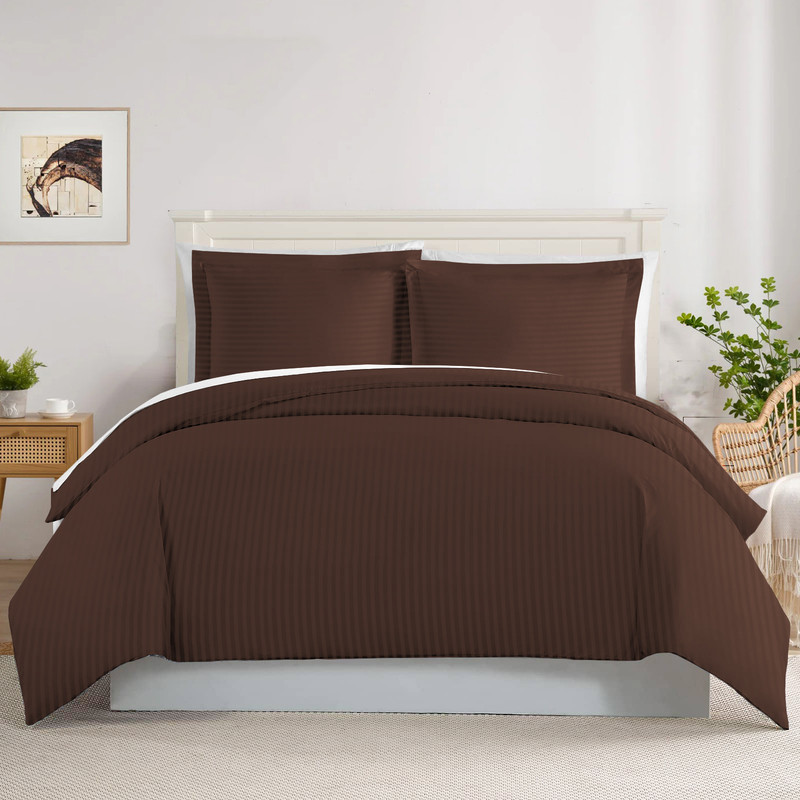 Picture of 500 TC 100% Egyptian Cotton Premium Duvet Cover Zipper Closur Ultra Soft Durable and Fade Resistant Color Chocolate Stripesize Twin/Twin Xl