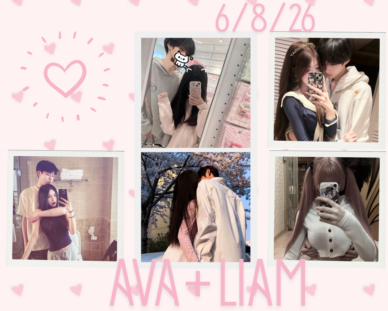 Montagem de Fotos Casal Romantico Claro Branco e Rosa