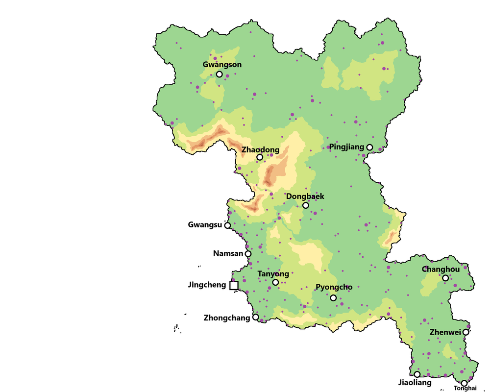 Carte des villes de la République populaire du Zhōnguaï 