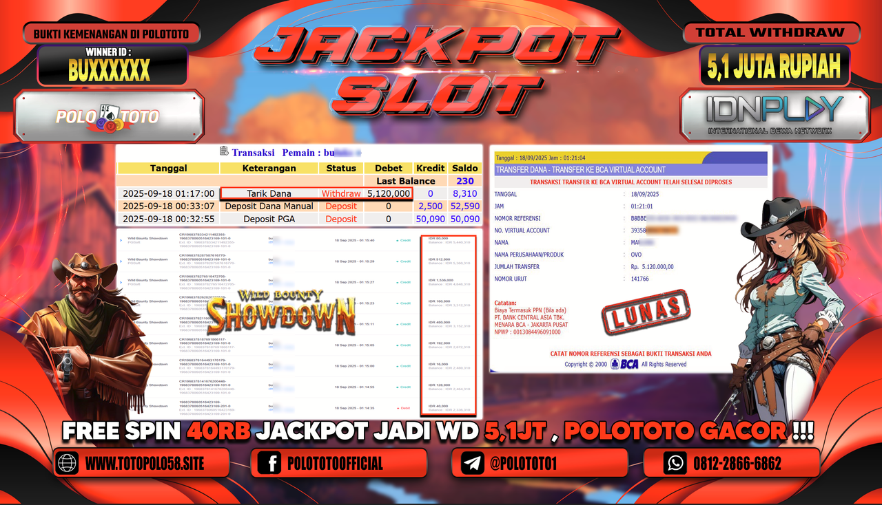 POLOTOTO JACKPOT SLOT WILD BOUNTY SHOWDOWN Rp.5.120.000,-