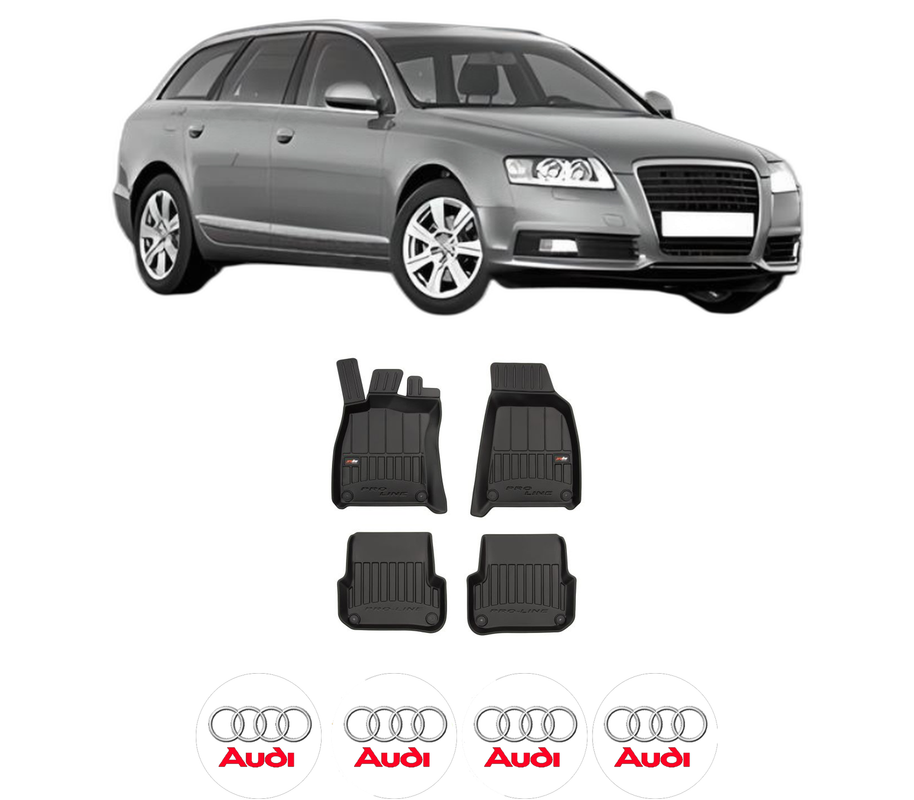 Set covorase presuri AUDI A6 C6 Avant (4F5) din 2004-2011, auto, din cauciuc thermoplastic, 4 Stickere auto cu AUDI