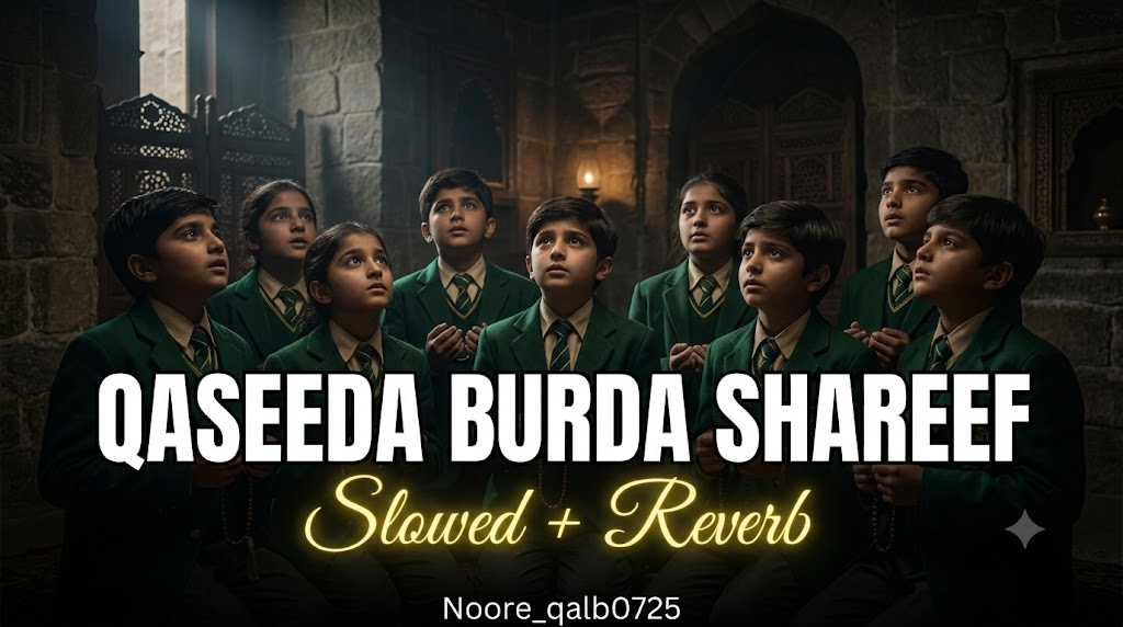 AI-generated example result for the youtube-thumbnail prompt: Religious & Music – "Qaseeda Burda Shareef / Slowed + Reverb" | Devotional Lyric Video Youtube Thumbnail AI YouTube Thumbnail Prompt