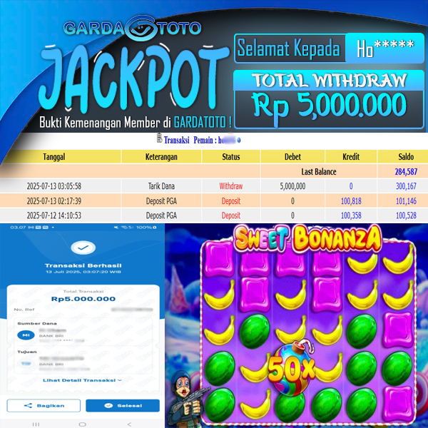 JACKPOT DI PERMAINAN  SLOT PRAGMATIC PLAY SWEET BONANZA WD Rp 5,000,000 DIBAYAR LUNAS GARDATOTO MANTAP !