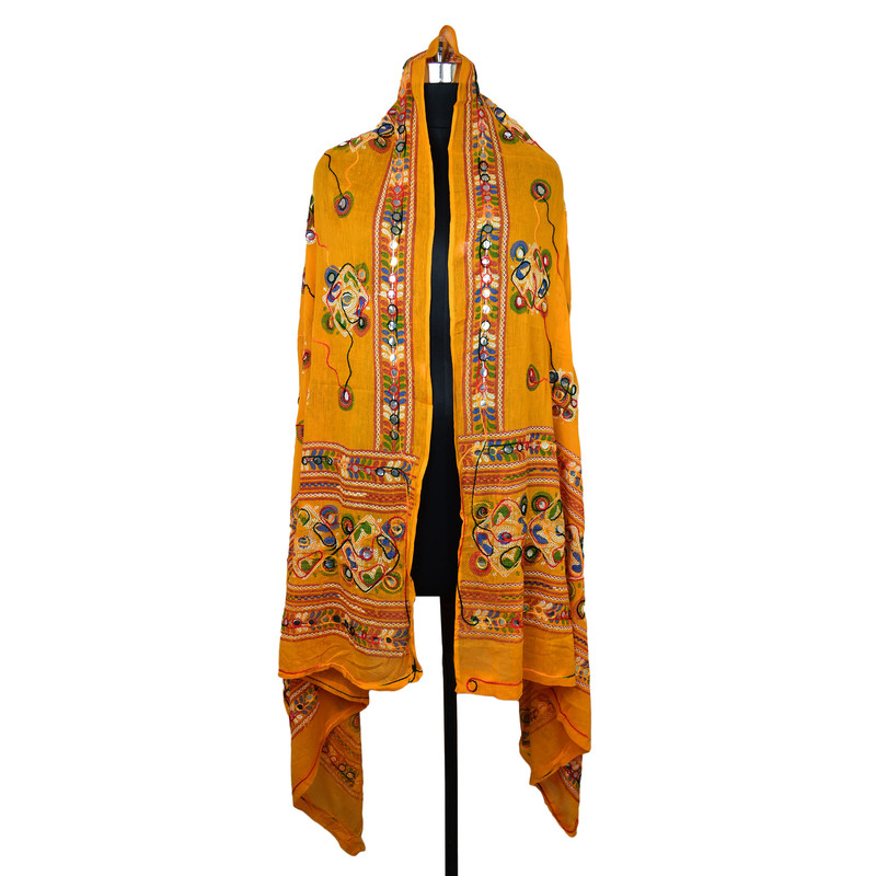 Women's Cotton Dupatta Wrap Stole Mirror Work Embroidery Ethinic Scarves Chunni - Picture 24 of 103