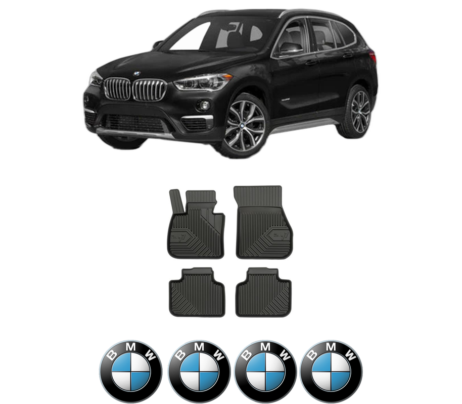 Set covorase presuri BMW Seria X1 (F48) din 2014-2022, auto, din cauciuc thermoplastic, 4 Stickere auto cu BMW Seria