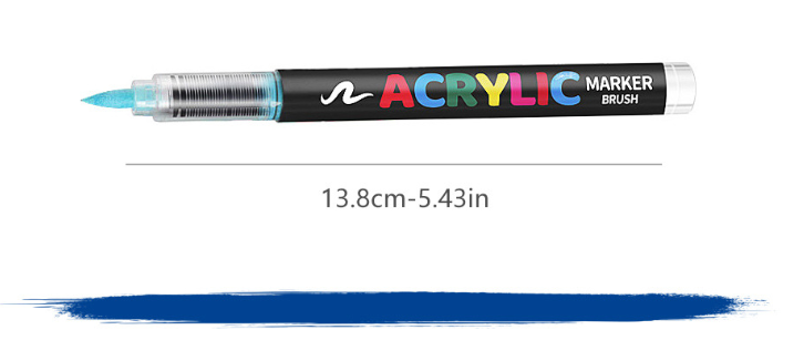 72 Colour Set Vibrant Cyan Acrylic Marker with Soft Brush Tip - 13.8 cm Professional Art Pen