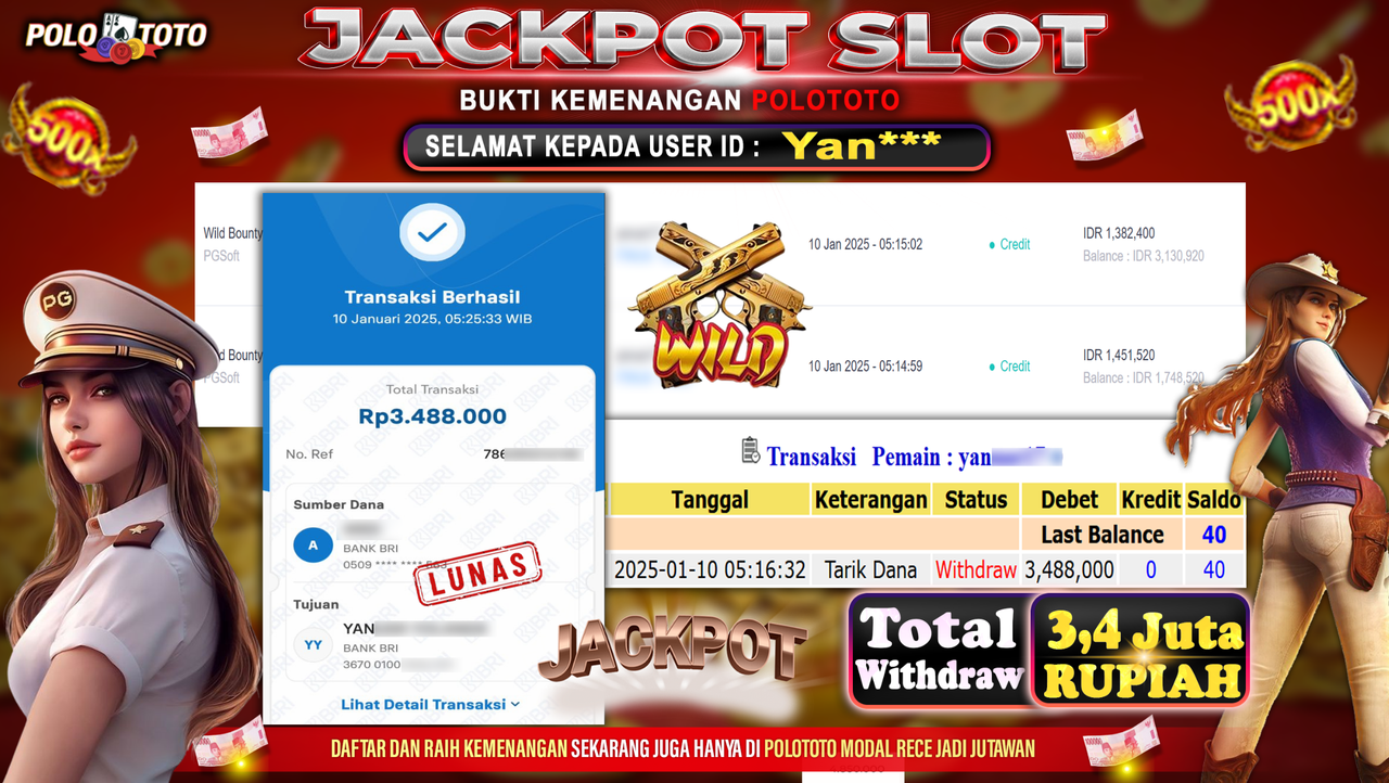 POLOTOTO JACKPOT SLOT WILD BOUNTY SHOWDOWN Rp.3,488.000,-