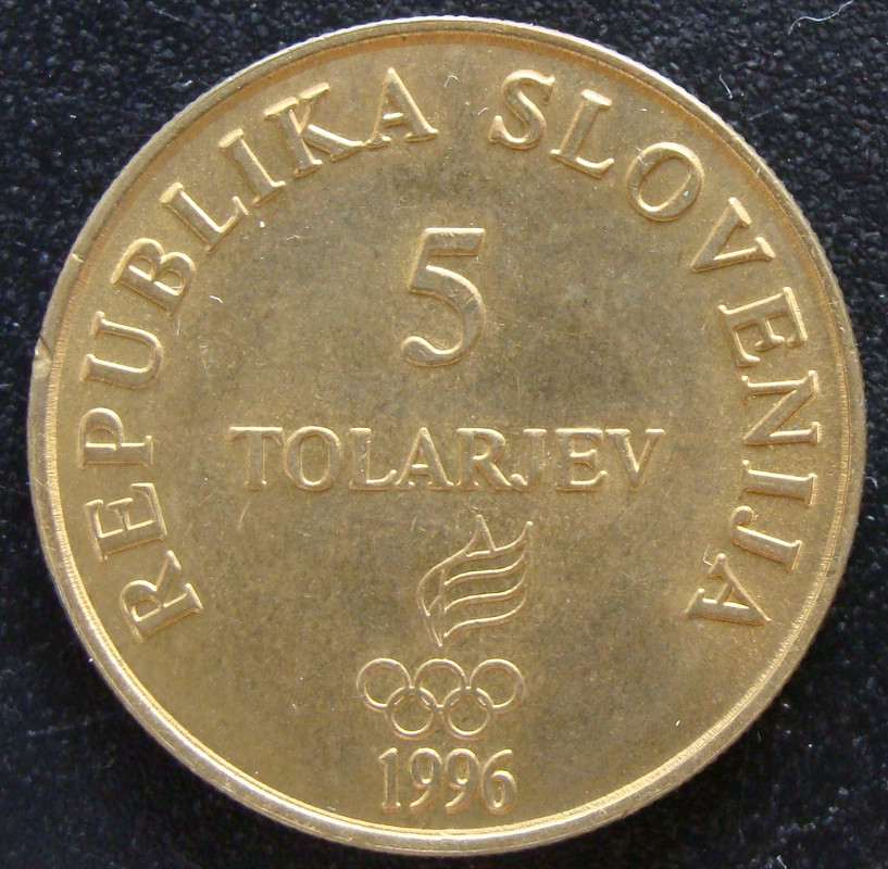 Eslovenia. Monedas conmemorativas de 5 Tolar (1993-1997) Completa. SLO-5-Tolar-1996-Centenario-Juegos-Ol-mpicos-anv