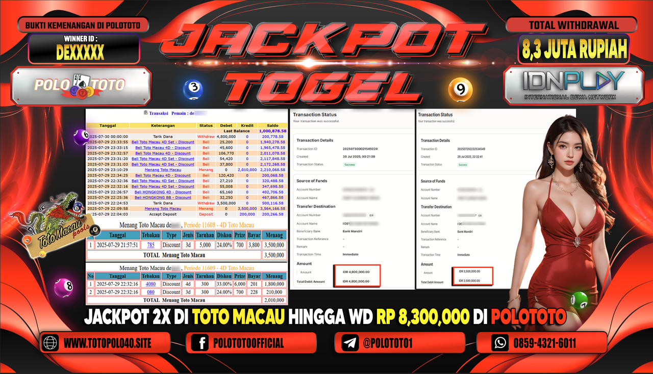 POLOTOTO JACKPOT TOGEL TOTO MACAU Rp.8.300.000,- LUNAS