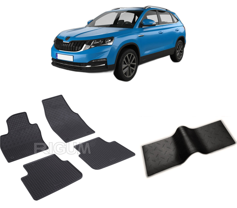 Set covorase auto SKODA KAMIQ din 09.2019-PREZENT, cu covoras tunel median, CAROSERIE SUV, Presuri cauciuc 100%, compatibil cu autoturismul SKODA KAMIQ, Rigum