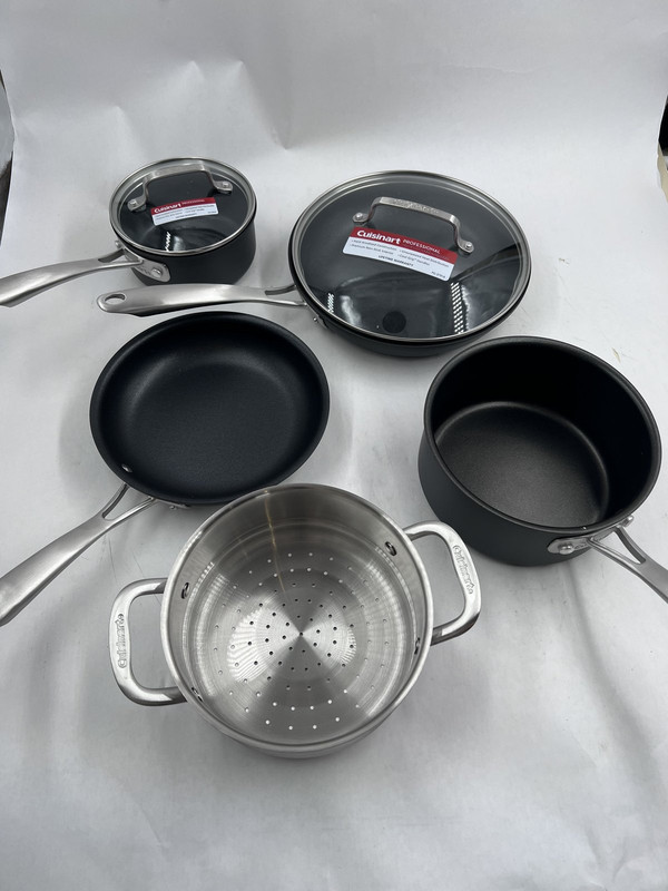 CUISINART PROFESSIONAL MULTI 7 PIECE SET COOKWARE POTS PANS SET HARD-ANODIZED