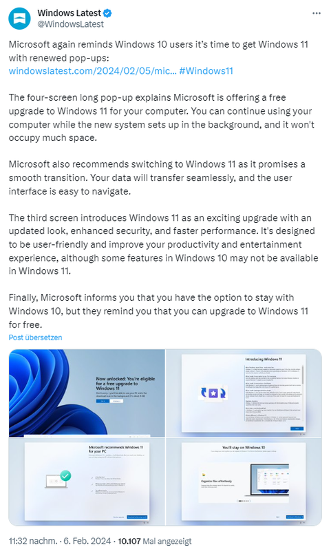 Upgrade-Aufforderung auf Windows 11