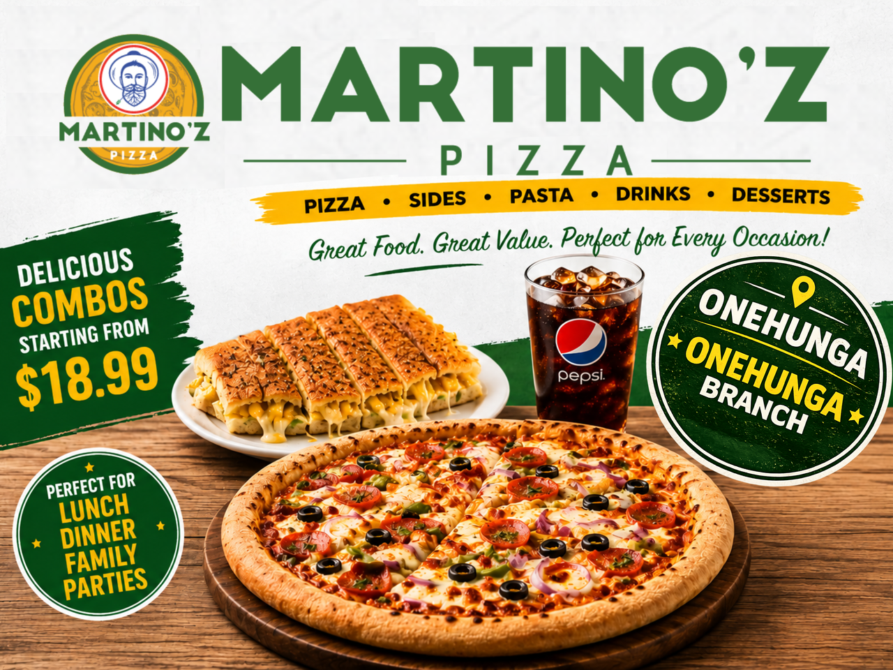 Martino'z Pizza Onehunga Combo Deals – Delicious Pizza, Sides & Family Feast Packages from $18.99
