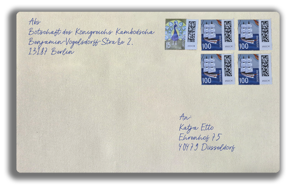 Stamps totaling at least €4.15 on return envelope