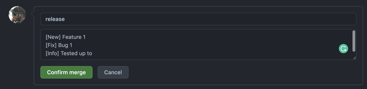 Merge commit title should containt 'release' text Create release on merge github action