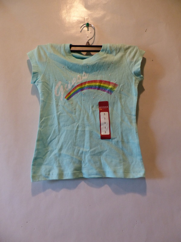 GUESS K06I18K5SJ0 GIRLS BLUE CASUAL RAINBOW TSHIRT SIZE 5