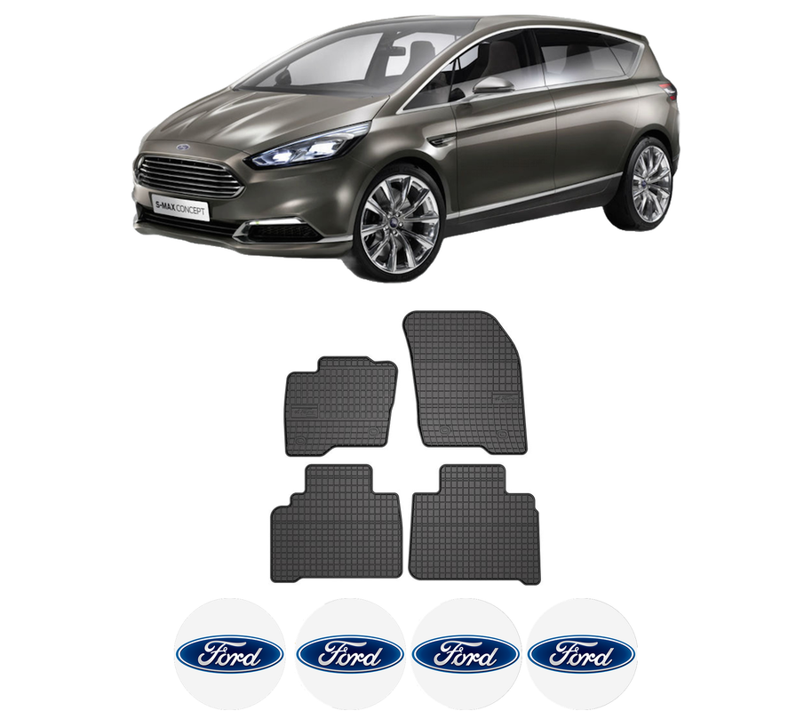 Set covorase presuri FORD S-MAX (CJ, WA6) din 2015-2018, auto, din cauciuc thermoplastic, 4 Stickere auto cu FORD