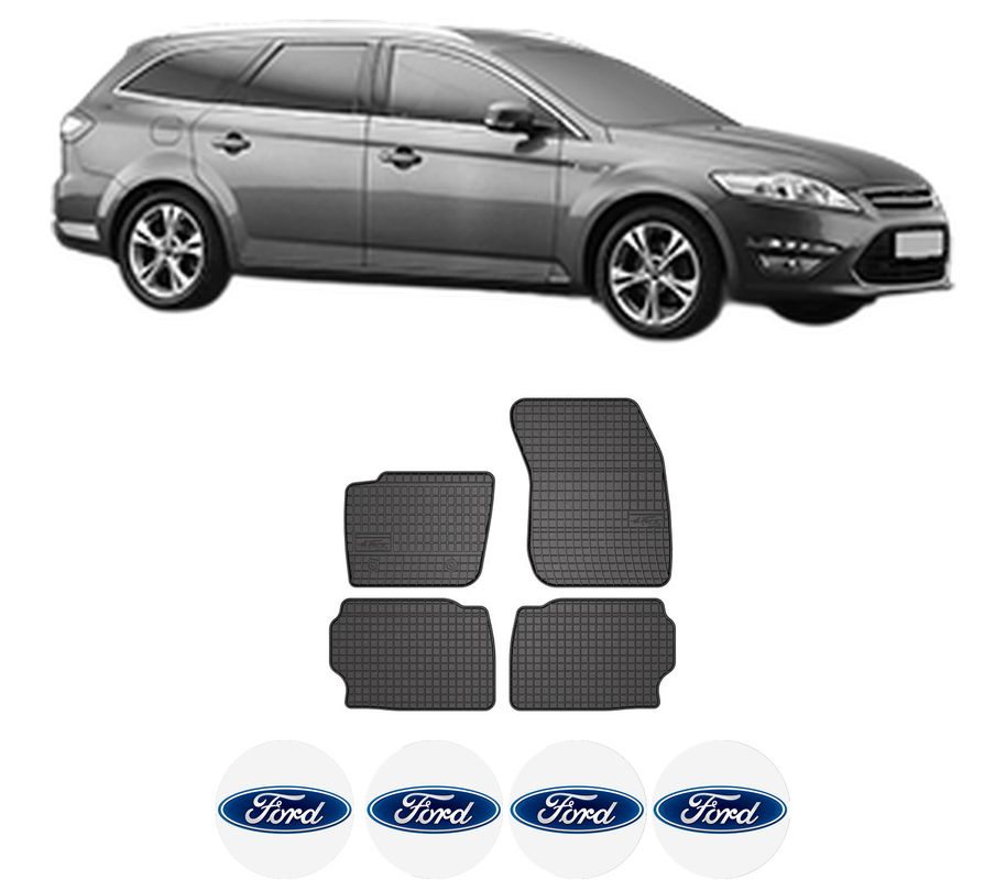 Set covorase presuri FORD MONDEO IV Van din 2007-2014, auto, din cauciuc thermoplastic, 4 Stickere auto cu FORD