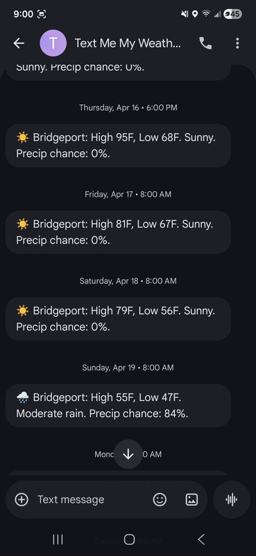 Weather texts on phone