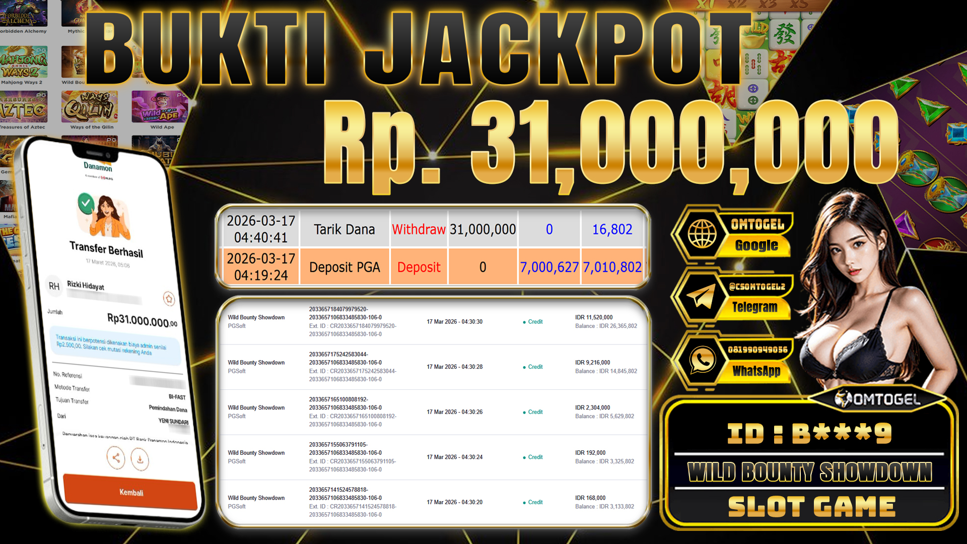 OMTOGEL JACKPOT PG SOFT WILD BOUNTY SHOWDOWN, 31 JUTA DI BAYAR LUNAS ,-