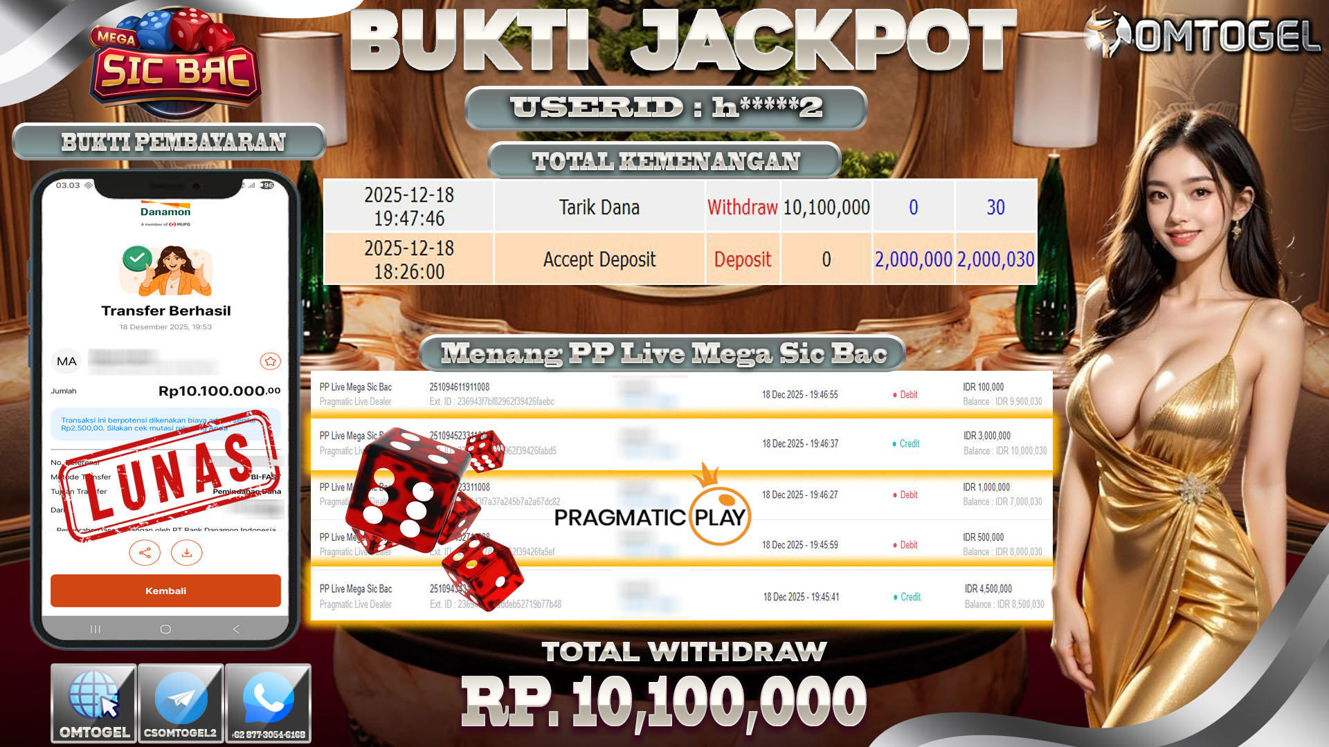 OMTOGEL JACKPOT PRAGMATIC LIVE DEALER PP LIVE MEGA SIC BAC ,10 JUTA DI BAYAR LUNAS ,-