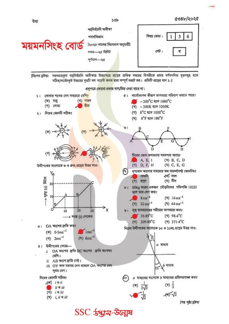 Physics MCQ Exam Question Solution Mymensingh Board SSC 2025