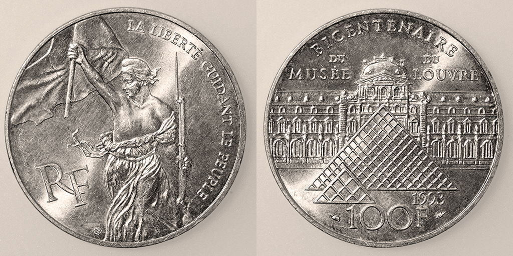 Las monedas de 100 francos de plata. Francia. V República. 1993
