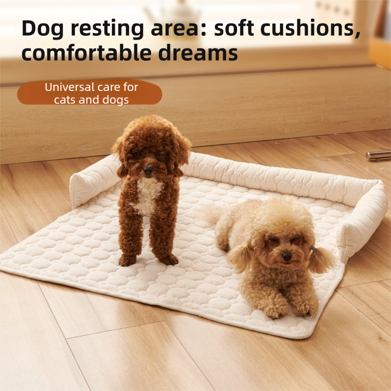 Brown Pet Sofa Protector & Calming Bolster Bed with Long Plush - 75x75CM Thickened Non Slip Furniture Cover for Cats & Dogs