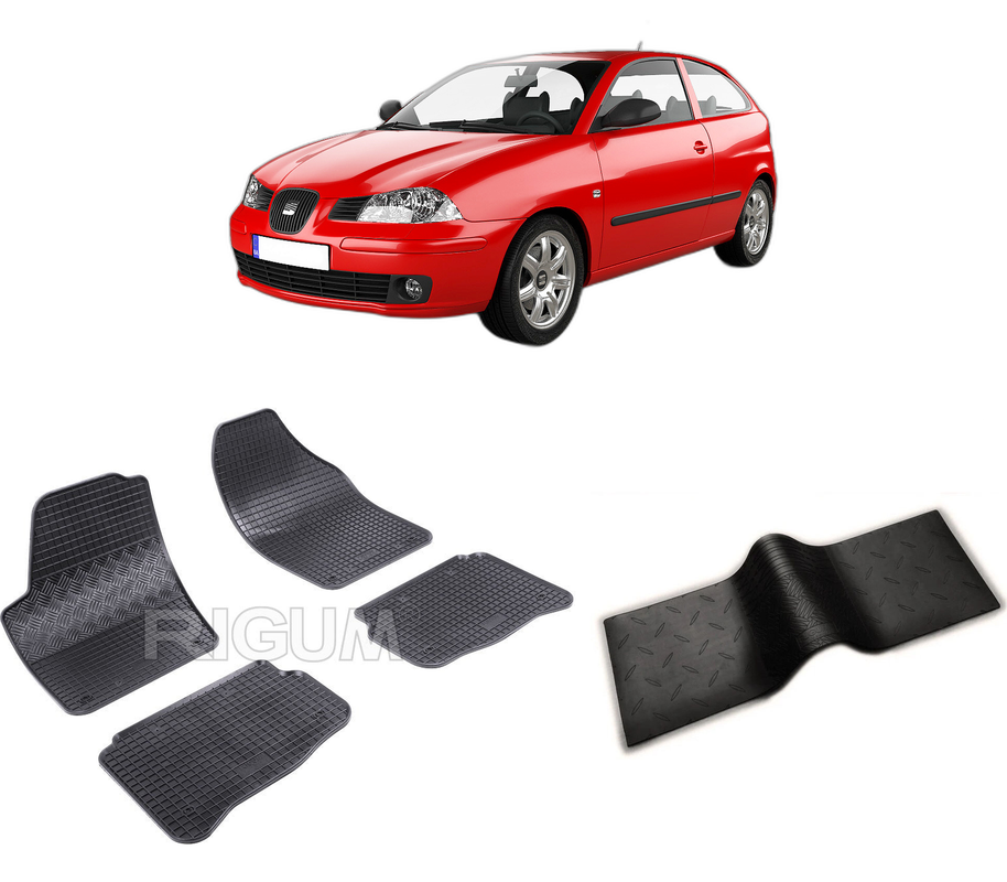 Set covorase auto SEAT IBIZA III din 02.2002-2008, cu covoras tunel median, CAROSERIE HATCHBACK 6L, Presuri cauciuc 100%, compatibil cu autoturismul SEAT IBIZA III, Rigum