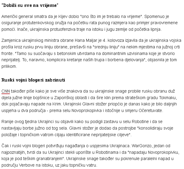 Američki general: Ukrajinci su probili glavnu liniju ruske obrane Index Vijesti 20:20, 25. kolovoza 2023. Screenshot-11439