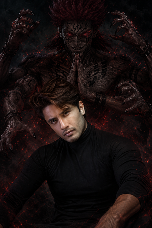 Example result for: Cursed Presence: Sukuna-Inspired Demon Overlay Image Edit Prompt
