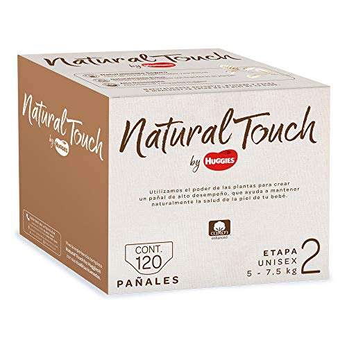 Amazon Pañales Natural Touch by Huggies, Pañal Desechable para bebé, Unisex, Etapa 2, Caja con 120 piezas, Ideal para Bebés de 5 a 7.5 kg 
