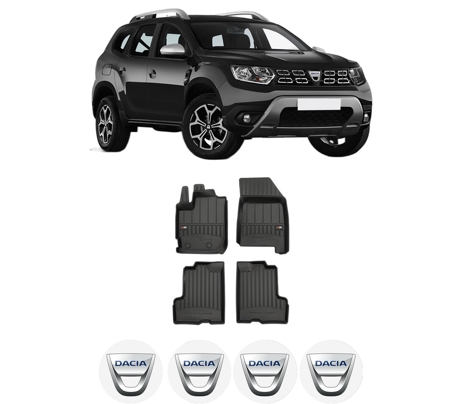 Set covorase presuri DACIA DUSTER (HM_) din 2017-2022, auto, din cauciuc thermoplastic, 4 Stickere auto cu DACIA