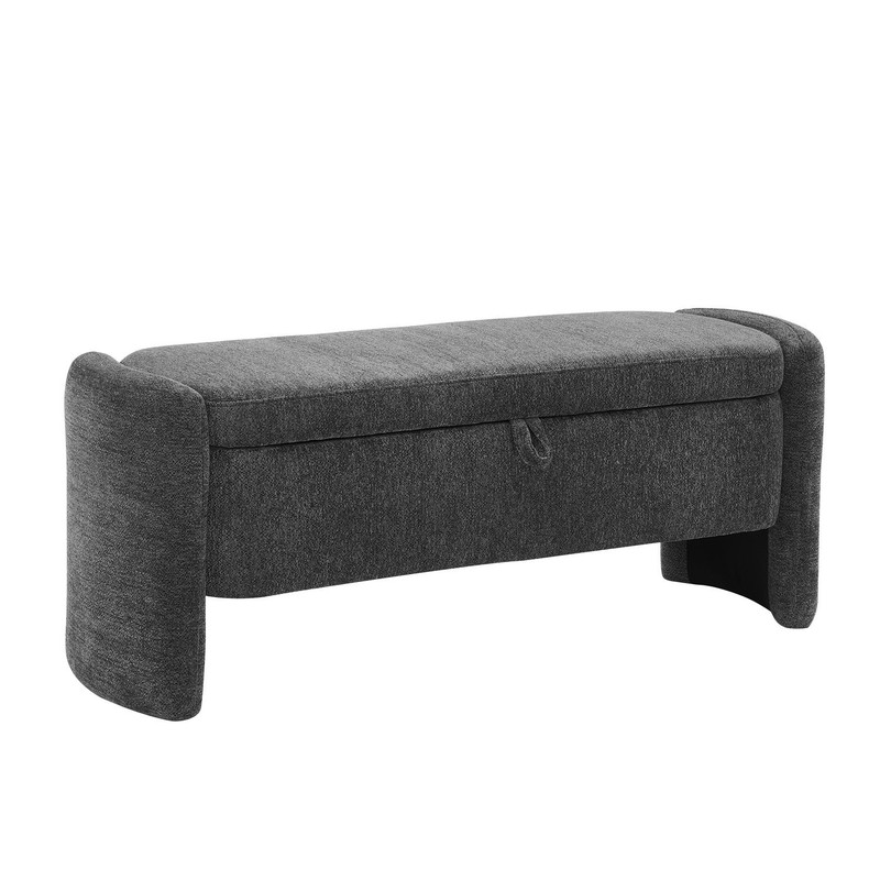 Gray Chenille Ottoman Oval Storage Bench for Living Room, Entryway & Bedroom - Picture 6 of 8