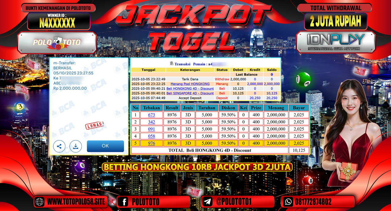 POLOTOTO JACKPOT TOGEL HONGKONG LOTTO Rp.2.000.000,- LUNAS