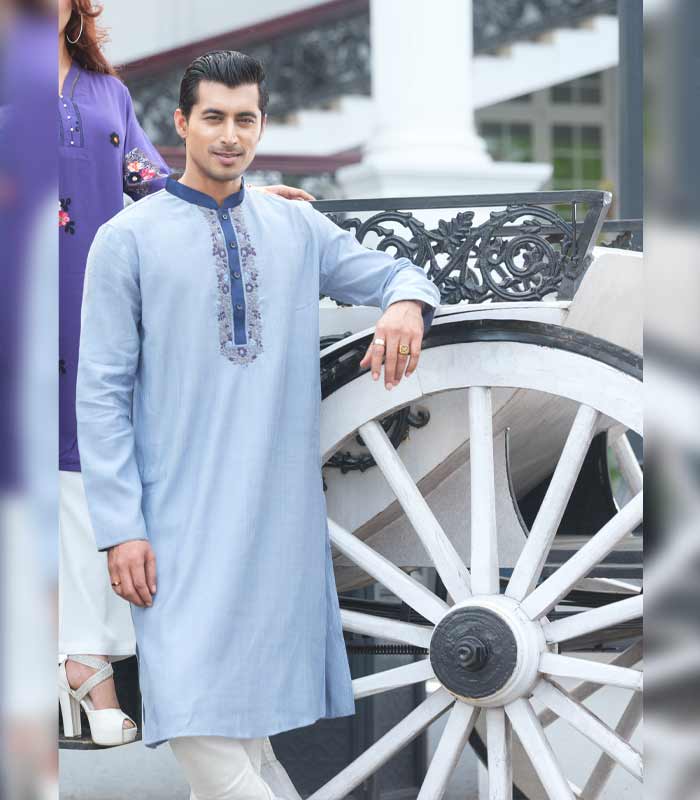 Men’s Exclusive Punjab & Pajama : Light Blue Design
