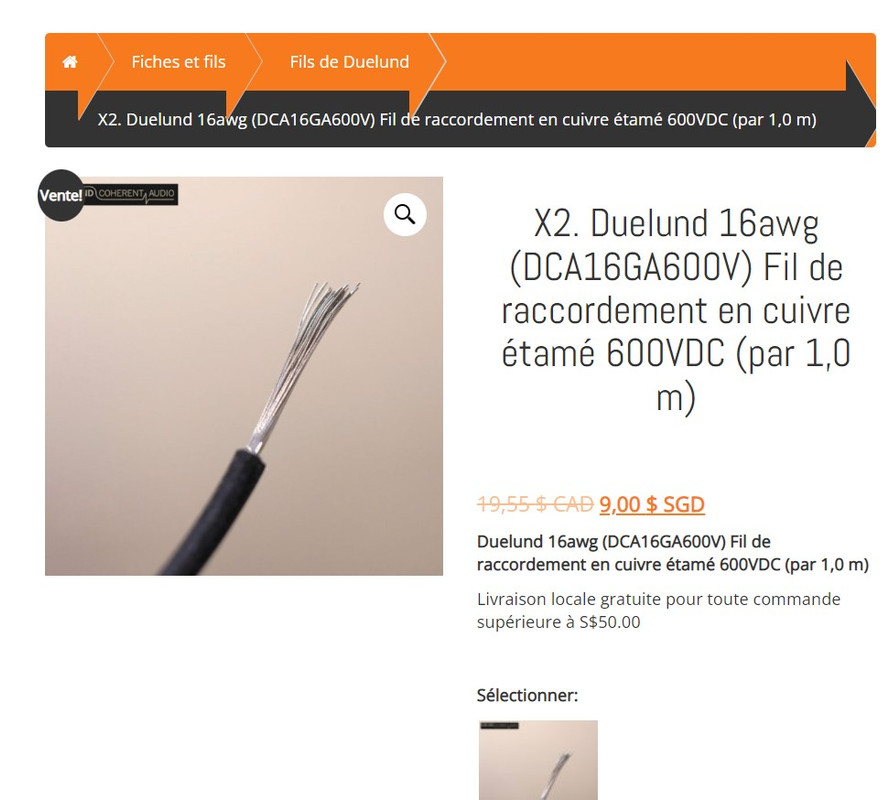 Duelund 16 awg DCA16GA600V