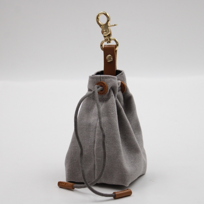 2-PCS Grey Clip-On Canvas Dog Treat Pouch - Portable Drawstring Bag for Training & Walks