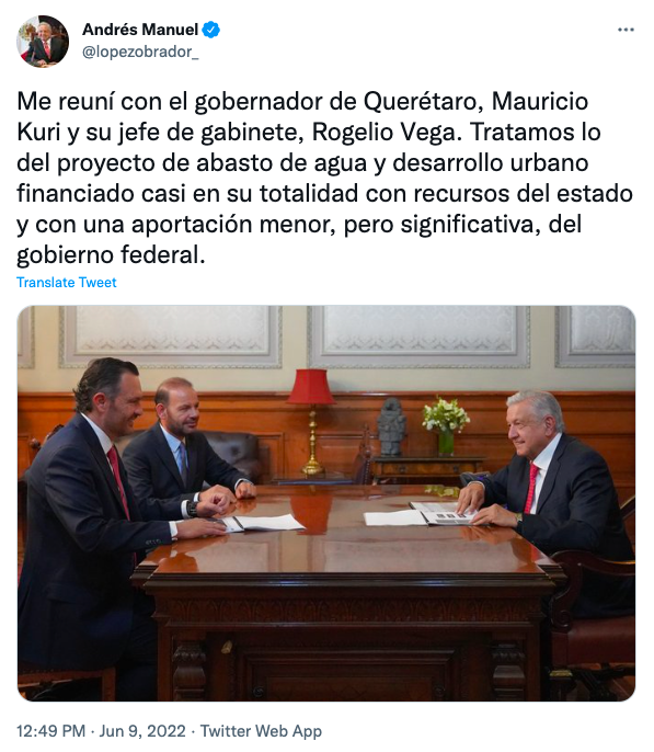 AMLO se reúne con el gobernador de Querétaro, Mauricio Kuri